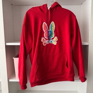 PYSCHO BUNNY Red Rainbow Paint Splatter Hoodie